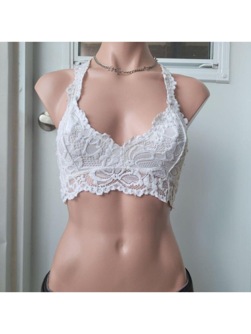 U2B White Lace Trim Coquette Cami Bra Top (S)